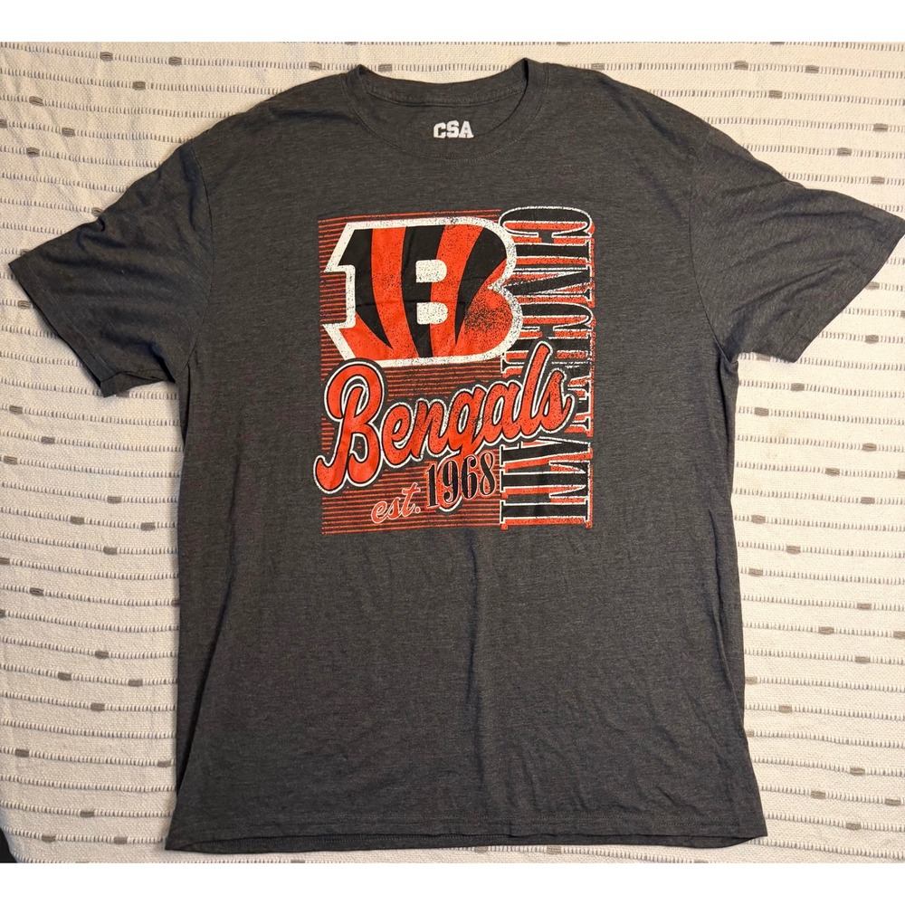 CSA Cincinnati Bengals Gray Graphic T-Shirt Mens XL Est 1968 NFL Football Tee